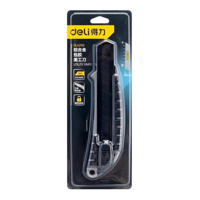 Κοπίδι Deli DL4256 με αυτόματο κλείδωμα, μεταλλικό, 18mm, γκρι