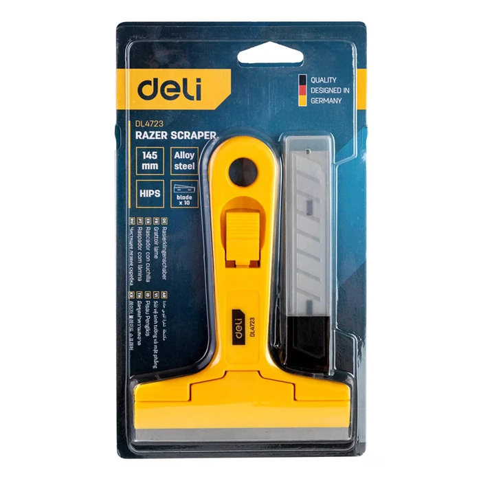Deli Ξύστρα Χειρός Dl4723 Με Ανταλλακτικές Λάμες, 100mm, Κίτρινη