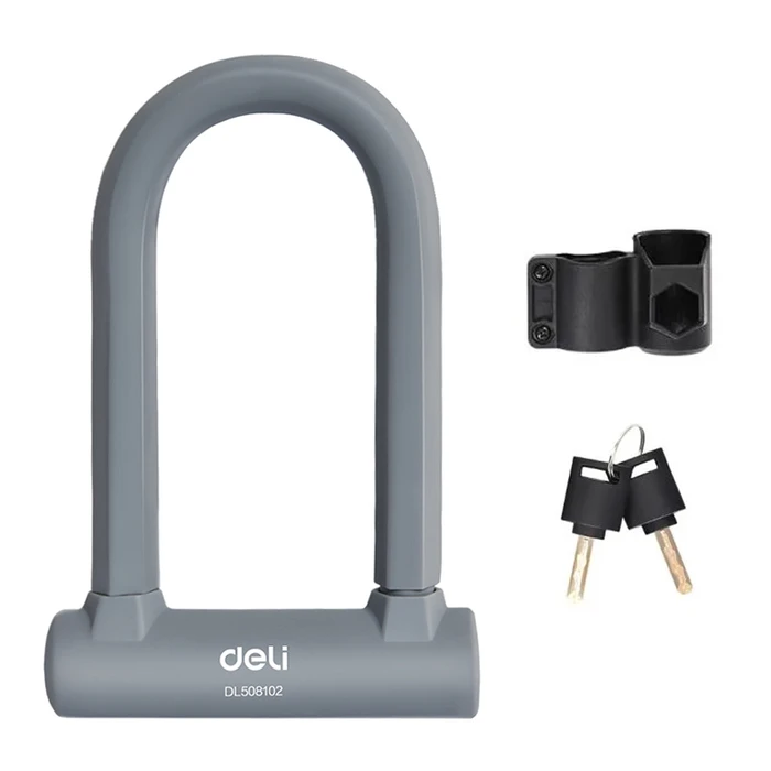 Κλειδαριά Ποδηλάτου Deli Πέταλο με Κλειδί Dl508102, 126X196Mm, Γκρι