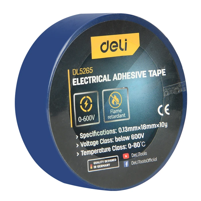 Μονωτική Ταινία Deli Υψηλής Αντοχής Dl5265, 18Mm X 9.15M, Μπλε