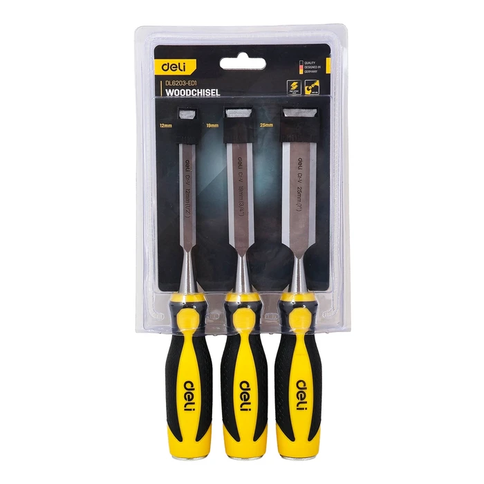 Σκαρπέλα Deli Ξύλου Dl6203-Ed1 με Αντιολισθητική Λαβή, 12/19/25Mm, 3Τμχ