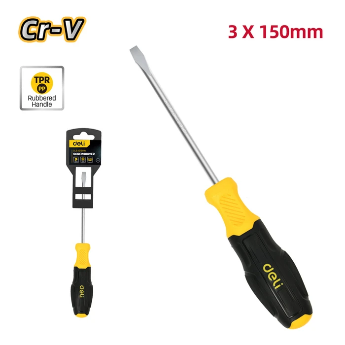 Κατσαβίδι Deli Ίσιο Dl6331501N με Αντιολισθητική Λαβή, Μαγνητικό, 3X150Mm