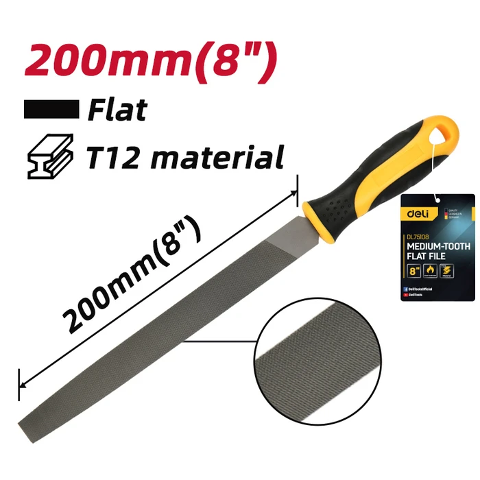 Λίμα Deli Πλατιά Dl75108 με Αντιολισθητική Λαβή, Μετάλλου, 200Mm