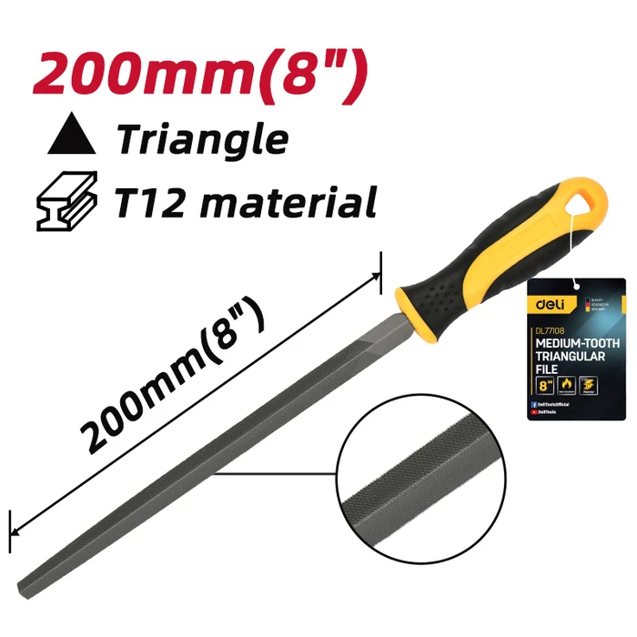Λίμα Deli Τριγωνική Dl77108 με Αντιολισθητική Λαβή, Μετάλλου, 200Mm