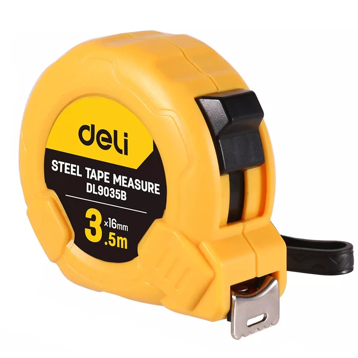 Μετροταινία Deli DL9035B, με κλείδωμα & clip ζώνης, 3.5m x 16mm
