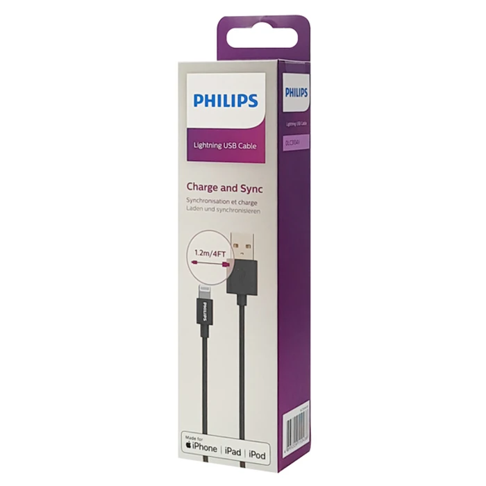 Καλώδιο USB Philips σε Lightning DLC3104V-00, 2.4Α 12W, 1.2m, μαύρο