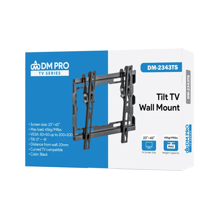 Βάση Τηλεόρασης DM Pro 23"-43" έως 45kg ρυθμιζόμενη επιτοίχια Μαύρη