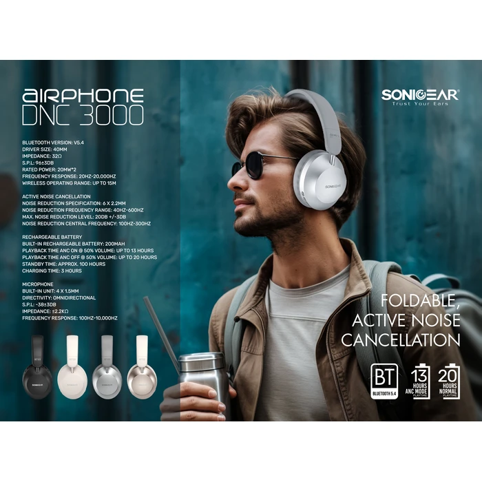 Ακουστικά Ασύρματα Sonic Gear Airphone Dnc 3000 Champagne