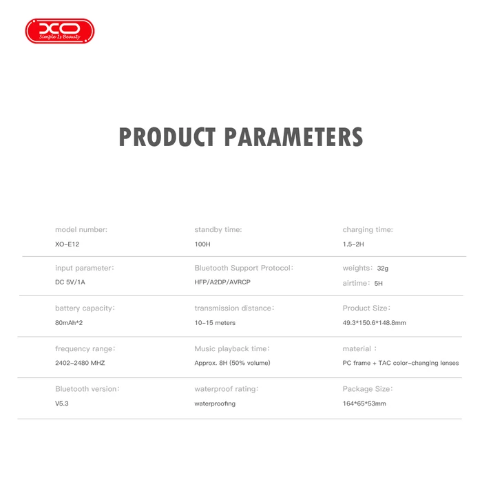 XO Smart Audio Γυαλιά με Προστασία από Μπλε Φως