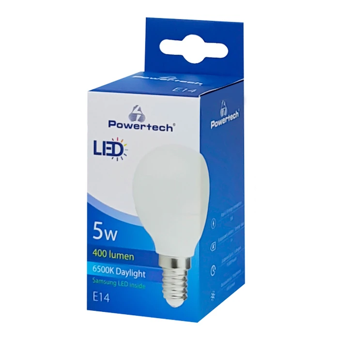 Λάμπα LED Powertech Mini Globe E14-006 5W, 6500K, E14, Samsung IC
