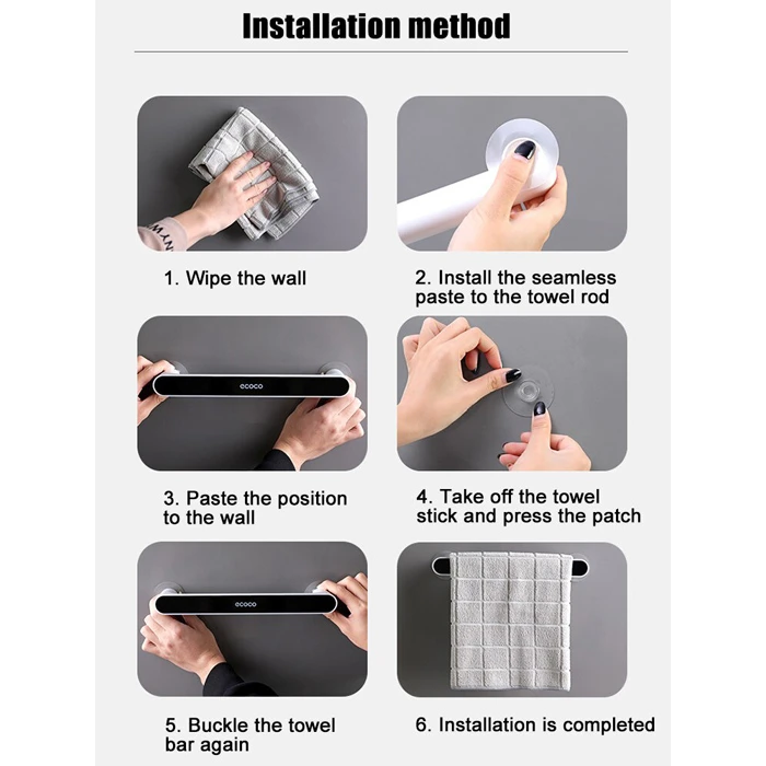 Κρεμάστρα Μπάνιου-Κουζίνας Ecoco E1911, 6 X 3.5 X 47.7Cm, Γκρι