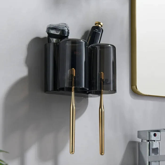 Βάση Οδοντόβουρτσας Ecoco E2229 με 2 Ποτήρια, Μαύρη-Διάφανη