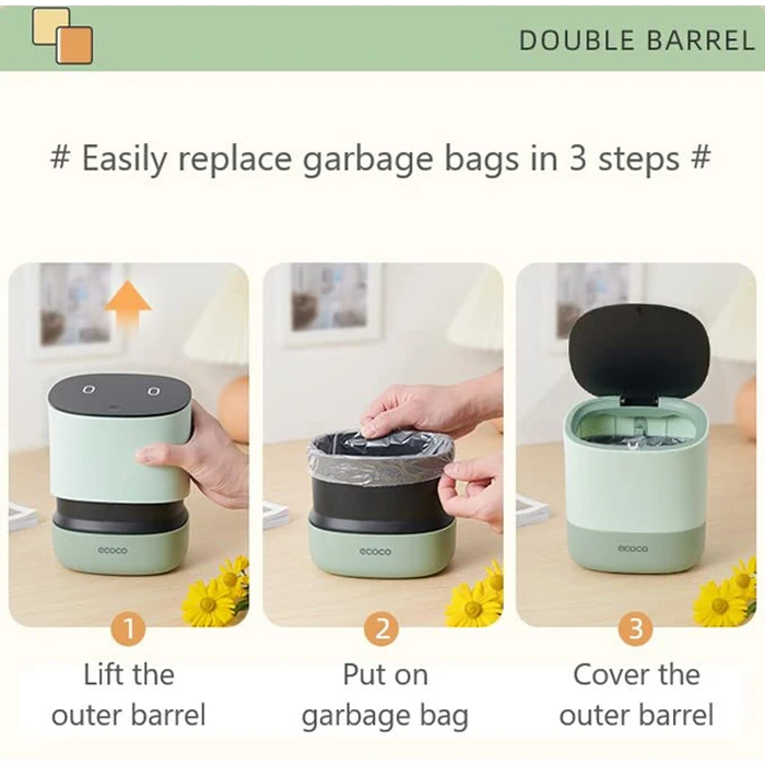 Μίνι Κάδος Απορριμμάτων Ecoco E2241 με Σακούλες, Επιτραπέζιος, 1.5Lt, Λευκός