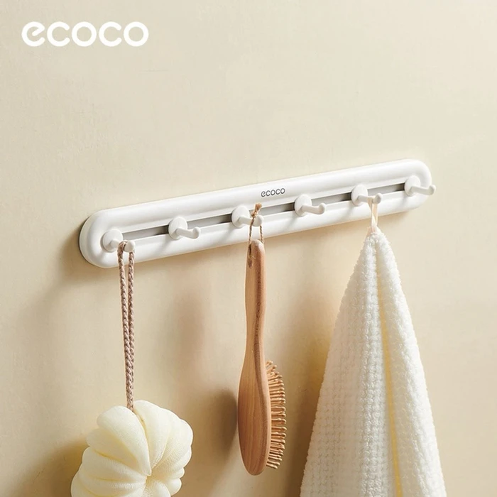 Κρεμάστρα Μπάνιου/Κουζίνας EcocoE23154 με 6 Γάντζους, 3.8X5X40cm, Λευκή