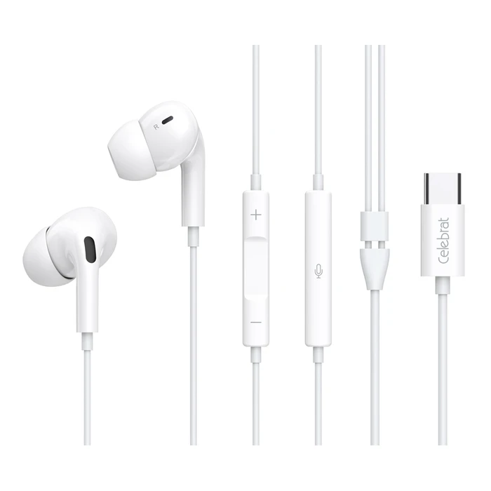 Handsfree Ακουστικά Celebrat με Μικρόφωνο E300, USB-C Σύνδεση, Φ10mm, 1.2M, Λευκά