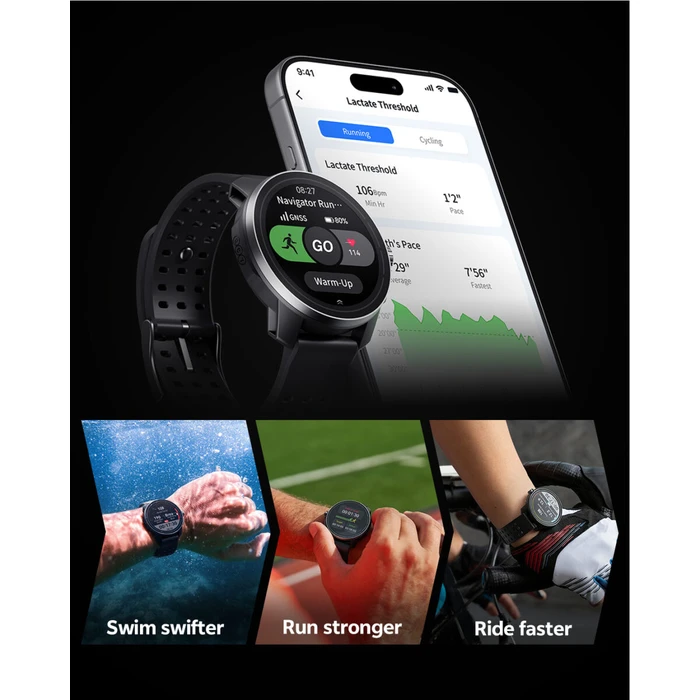 QCY Track S10 Watch Black 1,43 AMOLED HD Dual Band 6 Sat GPS, Gyroscope Geomagnetometer