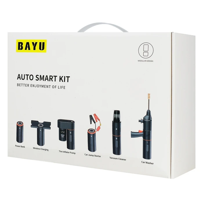 Bayu Car Kit Φορητός Εκκινητής Μπαταρίας Αυτοκινήτου 15000mAh με Power Bank / USB / Τρόμπα / Φακό