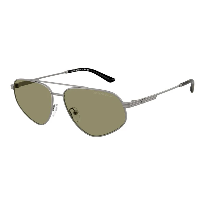 Emporio Armani Men's Sunglasses EA2156-30032A – Grey Metal Frame, Green Lenses (59/14/245 mm)