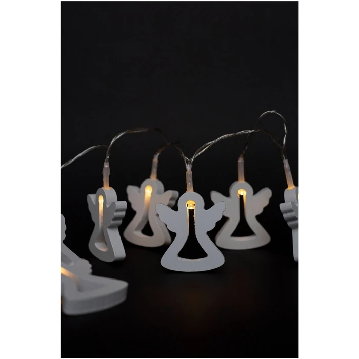 Χριστουγεννιάτικα Λαμπάκια Entac Εσωτερικά Ξύλινα Αγγελλάκια 10 LED Θερμό 1μ (2xAA Δεν περιλαμβ.)