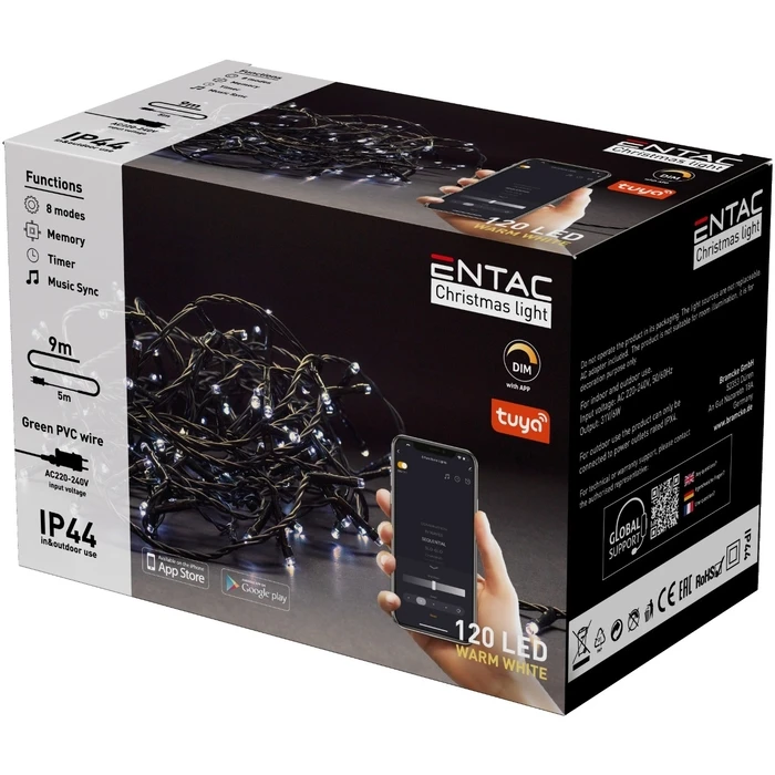 Χριστουγεννιάτικα Λαμπάκια Entac IP44 120 LED Θερμό 9m Tuya