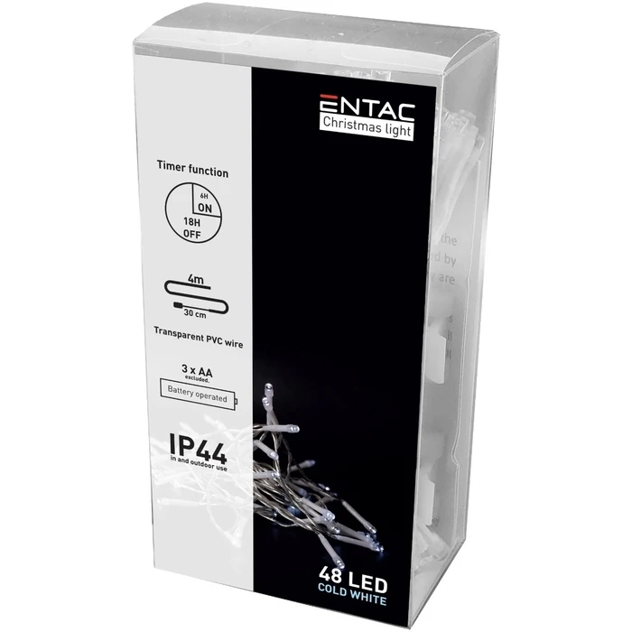 Χριστουγεννιάτικα Λαμπάκια Entac IP44 48 LED με Χρονοδιακόπτη Ψυχρό 4m