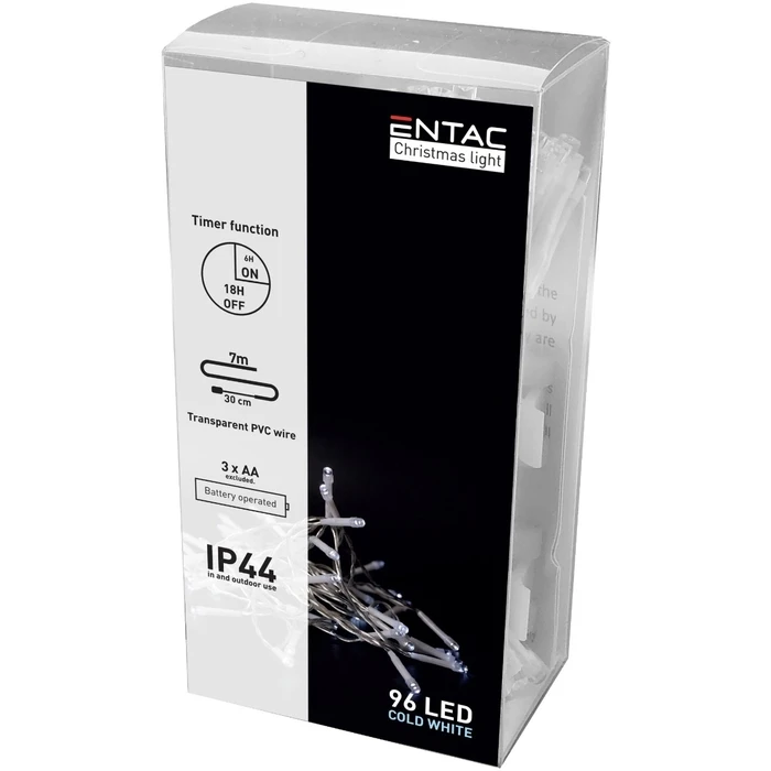 Χριστουγεννιάτικα Λαμπάκια Entac IP44 96 LED με Χρονοδιακόπτη Ψυχρό 7m (3xAA Δεν περιλαμβ.)
