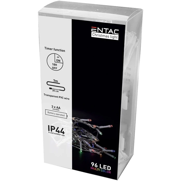 Χριστουγεννιάτικα Λαμπάκια Entac IP44 96 LED με Χρονοδιακόπτη Πολύχρωμα 7m (3xAA Δεν περιλαμβ.)