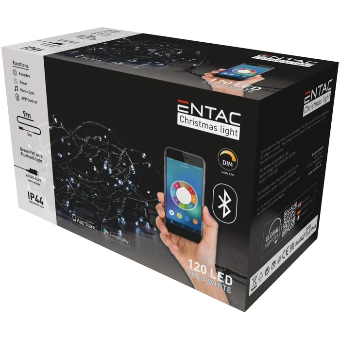 Χριστουγεννιάτικα Λαμπάκια Entac IP44 120 LED Ψυχρό 9m Bluetooth
