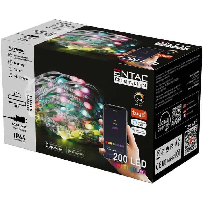 Χριστουγεννιάτικα Λαμπάκια Entac IP44 200 LED Σύρμα Πολύχρωμα Tuya APP