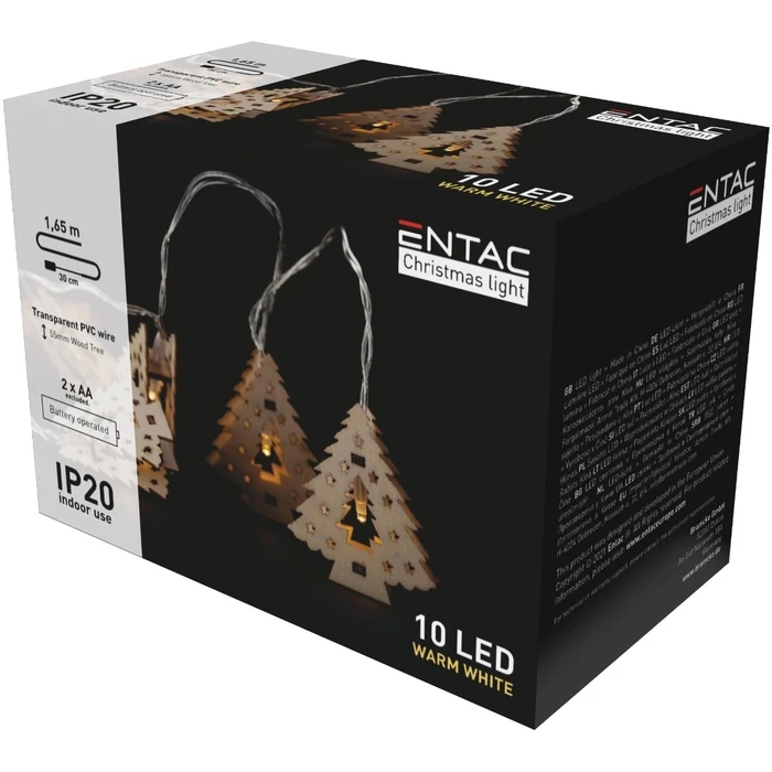 Χριστουγεννιάτικα Λαμπάκια Entac Εσωτερικά Ξύλινα Δέντρα 10 LED Θερμό 1,65μ (2xAA Δεν περιλαμβ.)