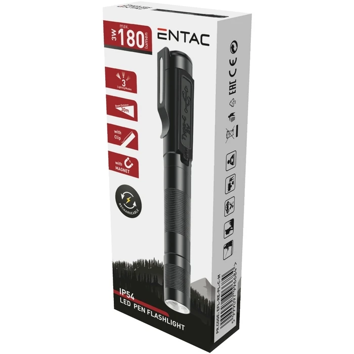 Φακός LED Entac Επαναφορτιζόμενος Στυλό με Κλιπ και Μαγνήτη