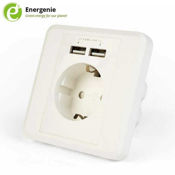 Χωνευτή Πρίζα Ρεύματος Energenie AC With 2 PORT USB Charger 2,4A WHITE