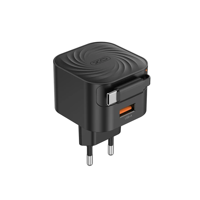 XO Φορτιστής Ταχείας Φόρτισης με Ανασυρόμενο Καλώδιο Type-C και 1 Θύρα USB-A EU 20W L165