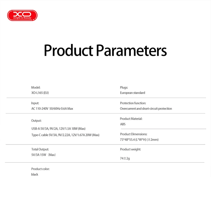 XO Φορτιστής Ταχείας Φόρτισης με Ανασυρόμενο Καλώδιο Type-C και 1 Θύρα USB-A EU 20W L165