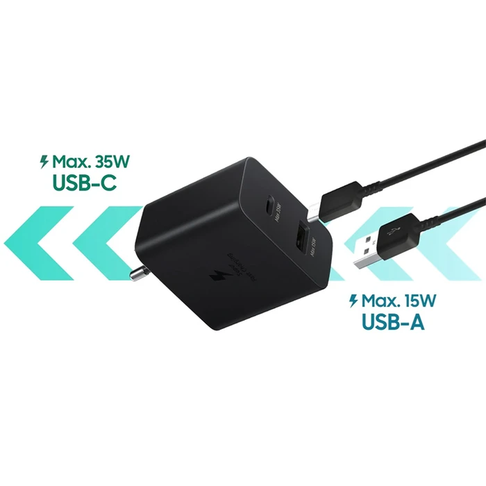 Φορτιστής Πρίζας SAMSUNG EP-TA220NBEGEU, USB & Type-C, 35W 3A, μαύρος