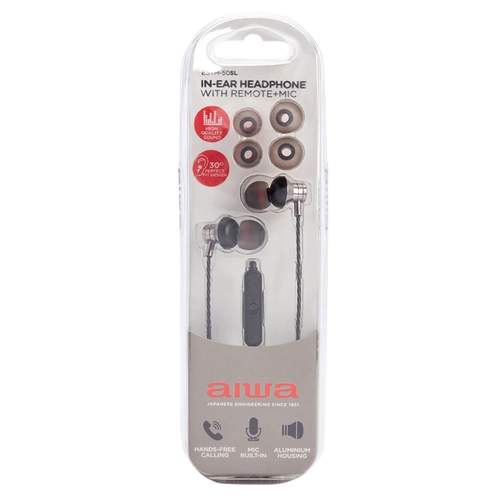 Handsfree Ακουστικά Aiwa Stereo 3,5mm IN-EAR With REMOTE and MIC SILVER