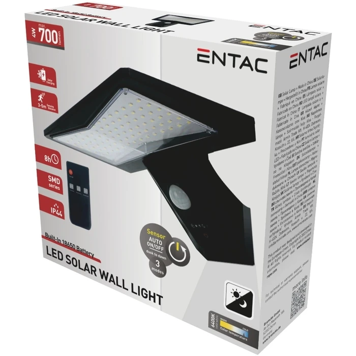 Προβολέας Entac Ηλιακός Τοίχου 4W SMD Φωτοκύτταρο
