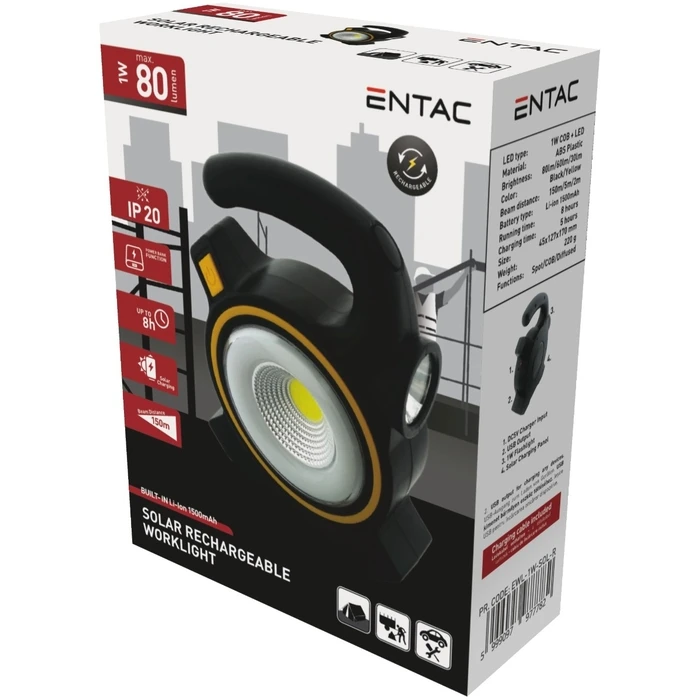 Φακός Εργασίας Entac Επαναφορτιζόμενος Ηλιακό 1W