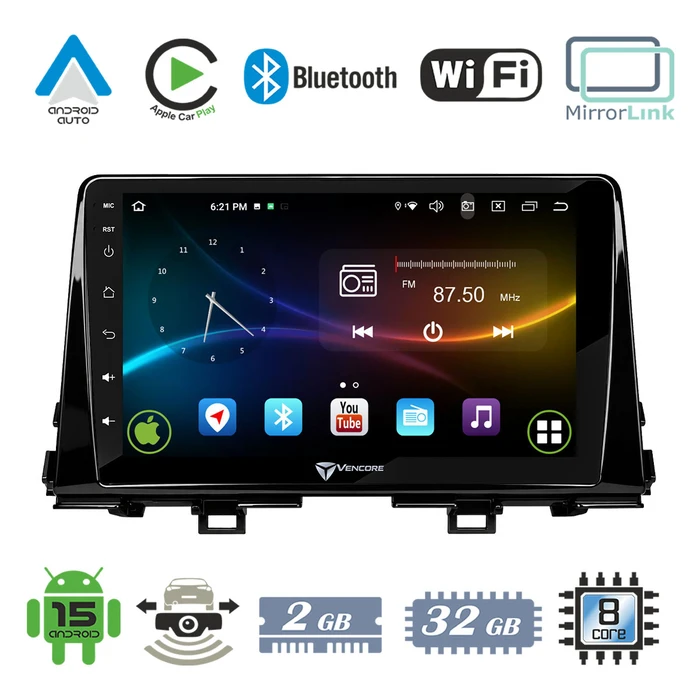 VenCore 3236-10007-0756B - Οθόνη Multimedia Android 15 9" IPS για Kia Picanto 2017-2021 (Μαύρη)
