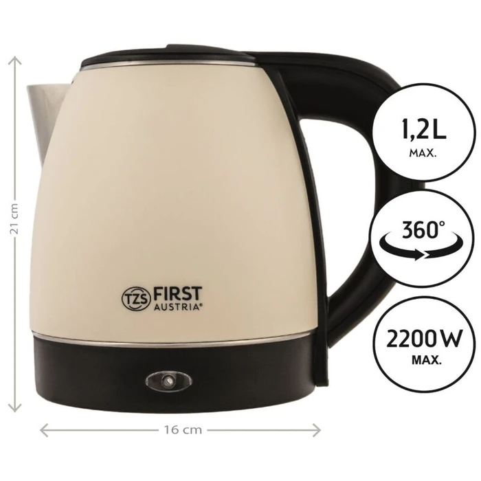 Βραστήρας 1.2 L 2200 W First Austria FA-5407-3-CR Μεταλλικός