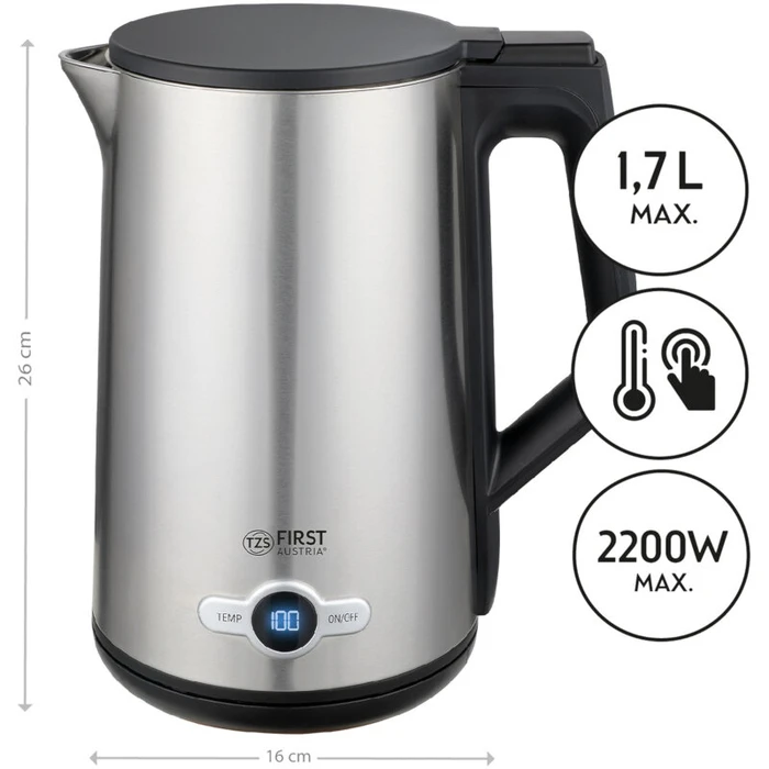 Βραστήρας Με 7 Επίπεδα Θερμοκρασίας 1.7 L 2200 W First Austria FA-5407-5 Inox