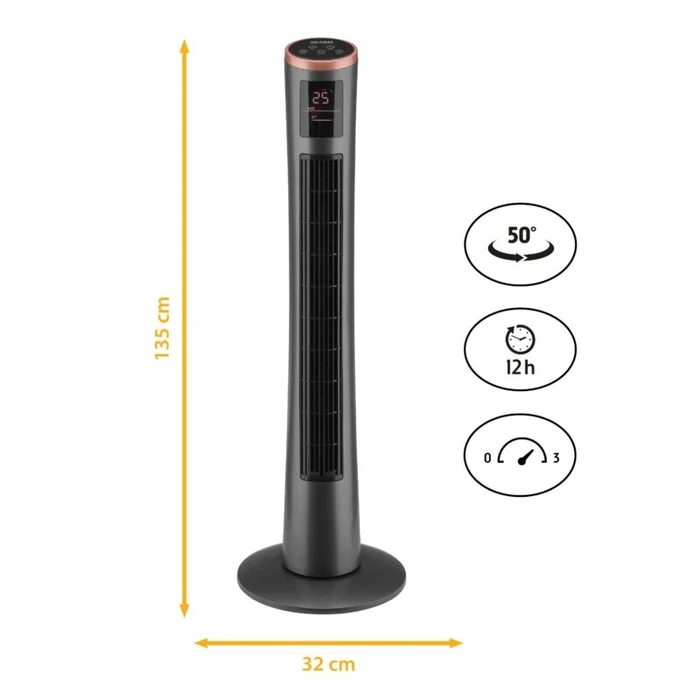 Ανεμιστήρας Δαπέδου First Austria FA-5560-5-GR Μαύρος πύργος με οθόνη αφής 3 ταχυτήτων 102cm 40W