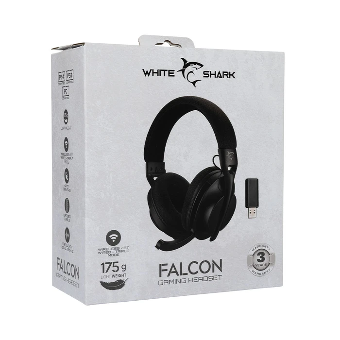 Gaming Headset White Shark Triple Mode (Wired/Wireless/Bt) Gaming Wgh-2441 Black