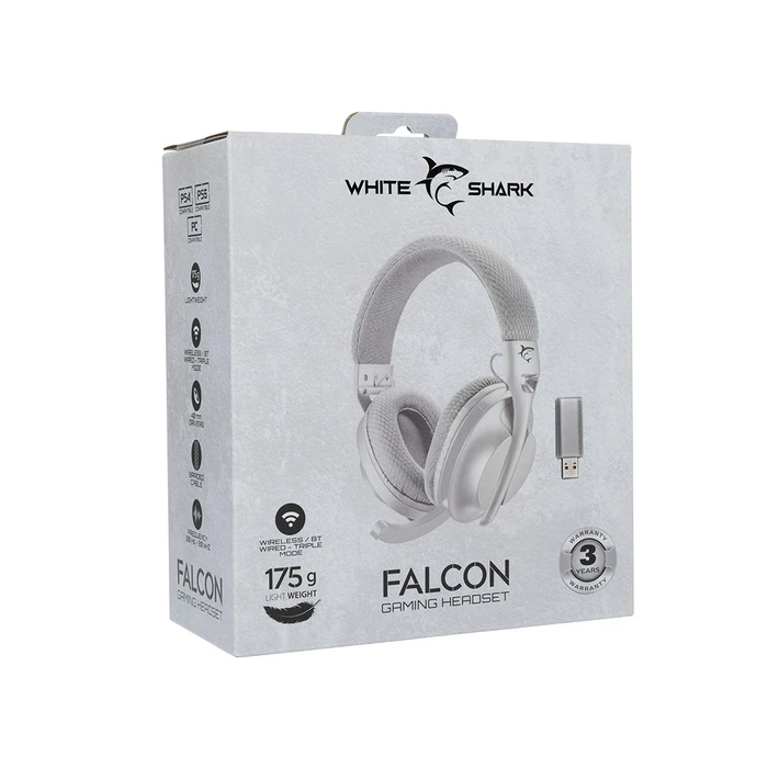 Gaming Headset White Shark Triple Mode (Wired/Wireless/Bt) Gaming Wgh-2441 White/Grey