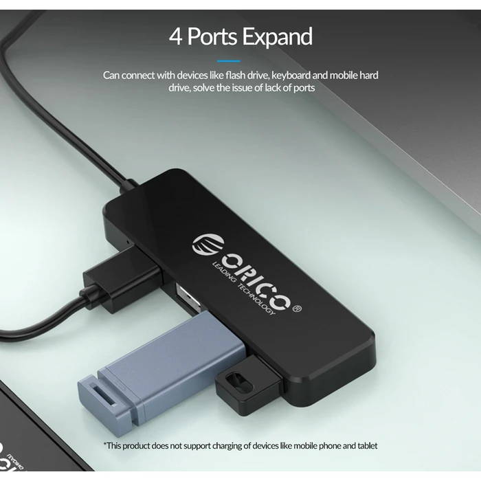 USB Hub Orico Fl01, 4X Θυρών, USB 2.0, 480Mbps, Μαύρο