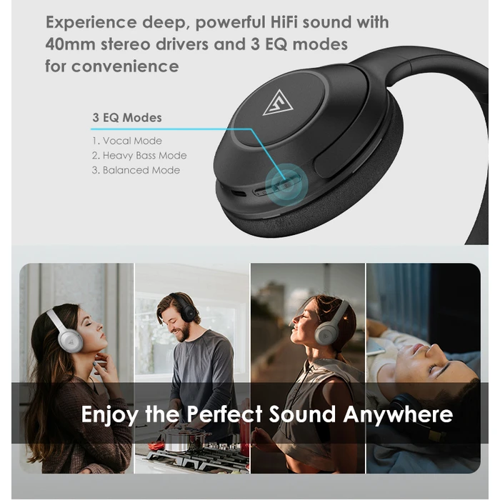 Headphones Doqaus FOCUS 5, ασύρματα & ενσύρματα, Φ40mm, 1000mAh, Μαύρα