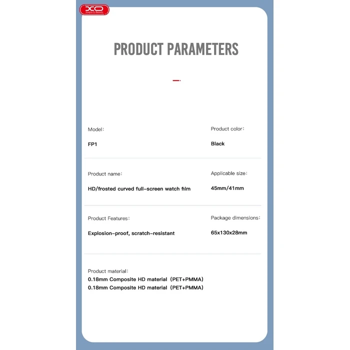 XO Τζαμάκι Ρολογιού XO-FP1 3D Curved HD Soft Film 41mm