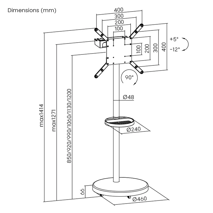 BRATECK FS38-44TWE Βάση Τηλεόρασης Δαπέδου 32-65", έως 50kg, Μαύρη