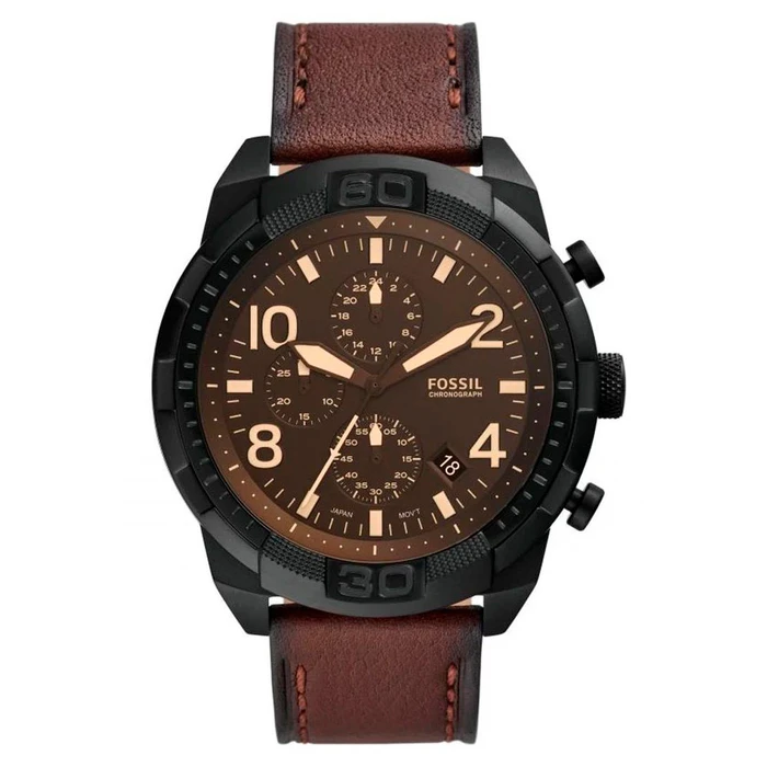 FOSSIL FS5875 Men's Quartz Analog Watch (42 mm) - Brown Dial, Brown Leather Strap, Black Stainless Steel Case