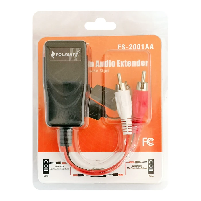 Αντάπτορας Folksafe Audio Extender Fs-2001Aa Σε Rj45, Rca Σε Rca, Έως 1000M
